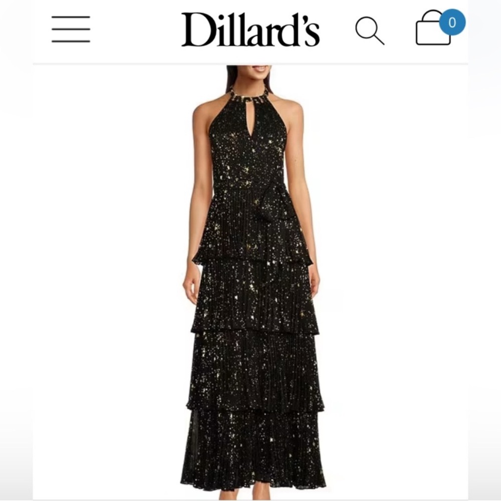 Stunning Alex Marie size 14 Black and Gold Star Print Halter Dress